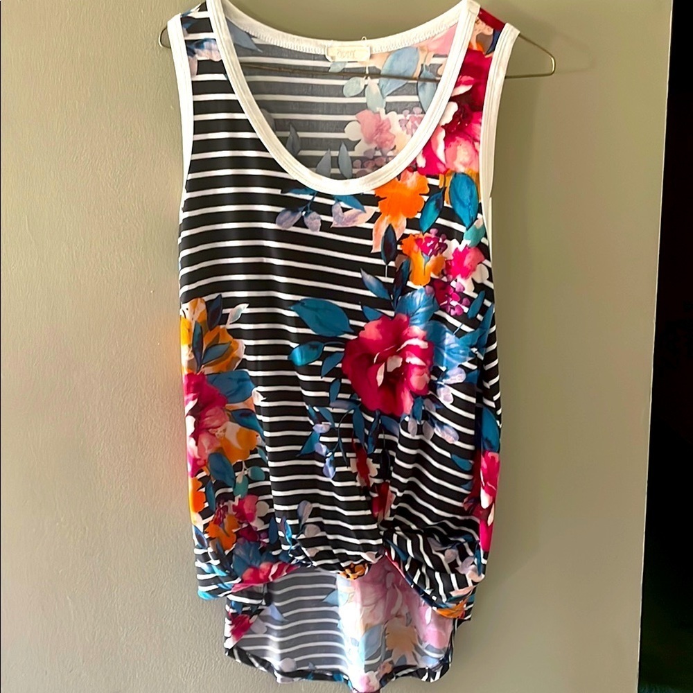Floral Striped Sleeveless Top